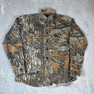 Rattlers Brand Shirt Mens Medium Realtree Camo Hunting Flannel Made in USA Brown